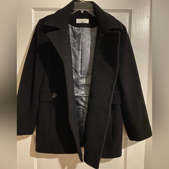 Calvin Klein Black Wool Double Breasted Peacoat - Picture 3 of 12